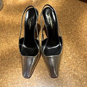 Saint Laurent Silver Slingback Heels